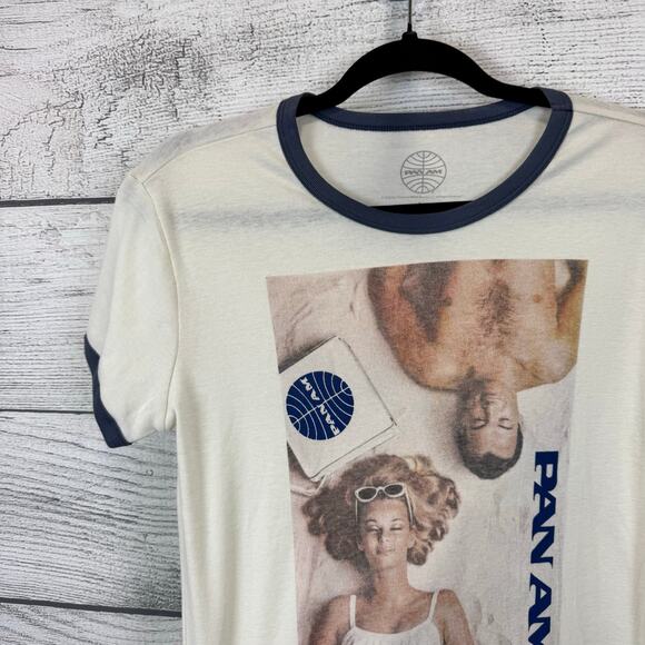 Pan American Women's Cream & Blue Graphic Short Sleeve Tee Size Large - Picture 4 of 6